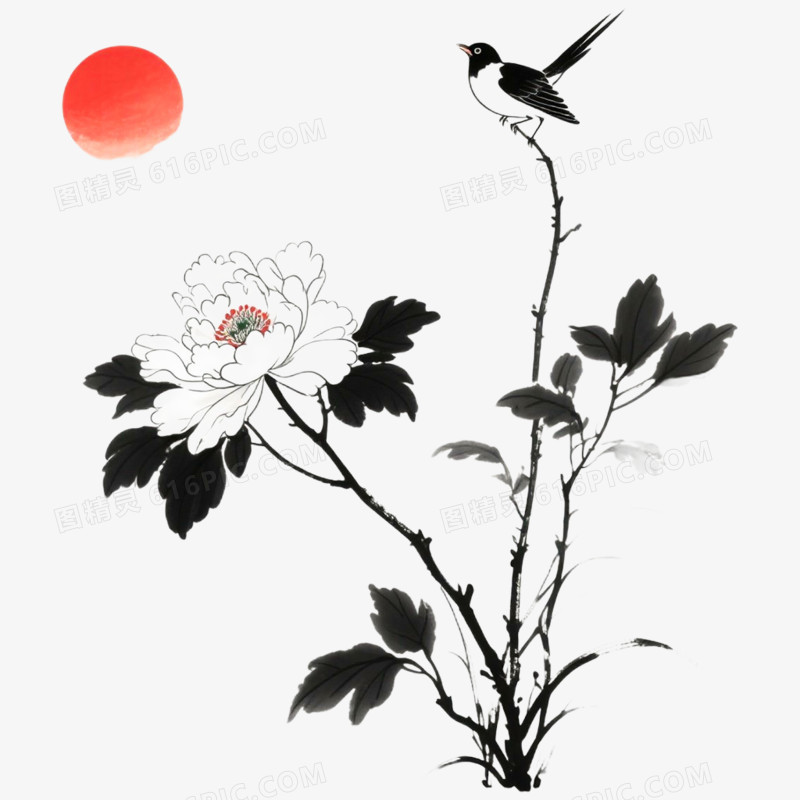 手绘古风简笔画风景免抠元素
