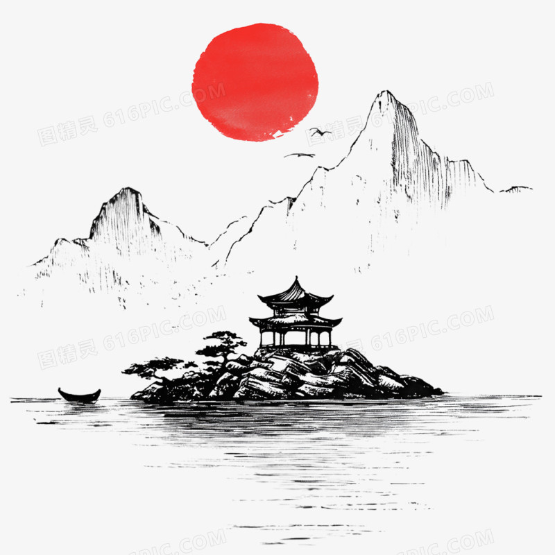 手绘古风简笔画免抠元素