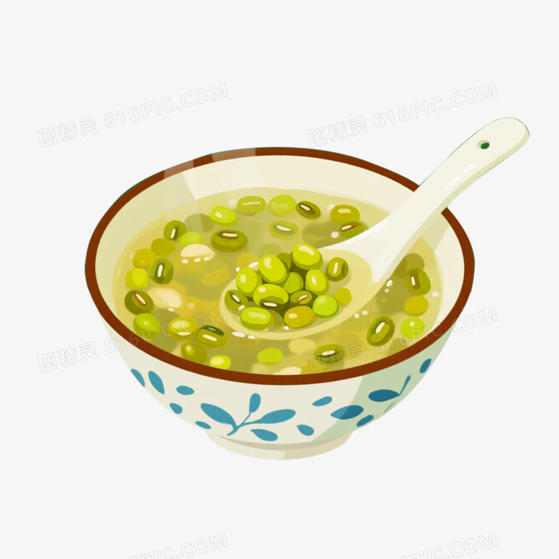 手绘插画风夏季防中暑绿豆汤免抠元素