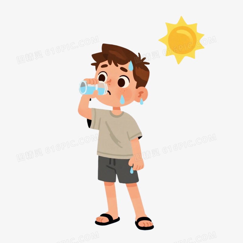 手绘插画风夏季防中暑免抠元素