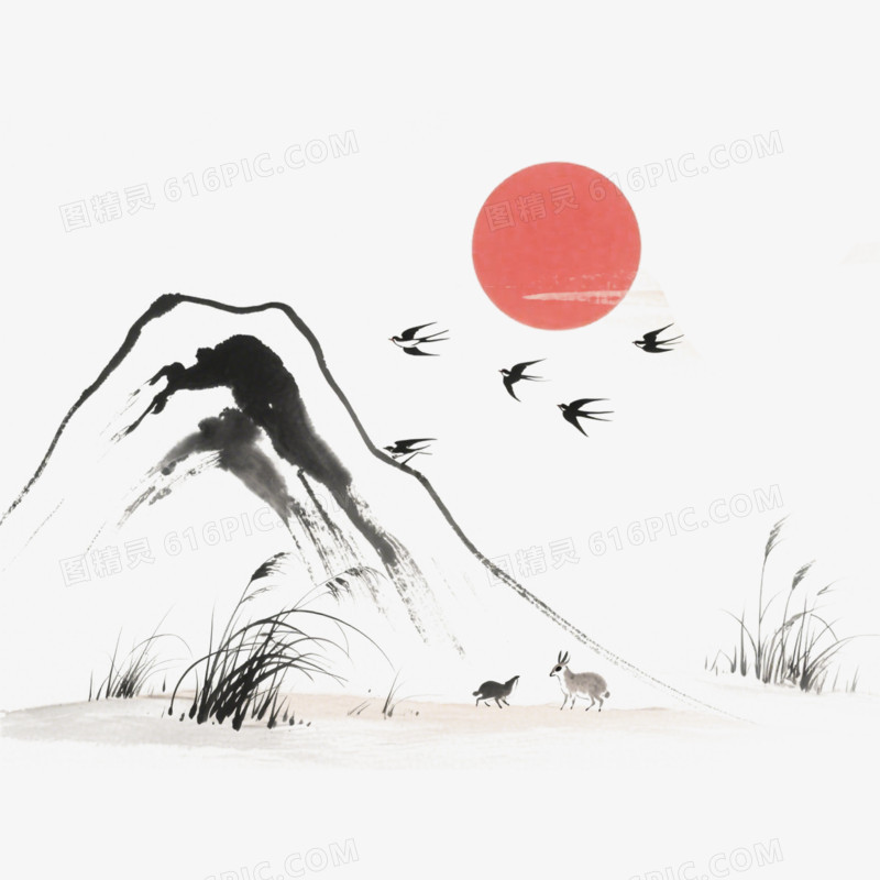 水墨风格中国风小场景免抠元素