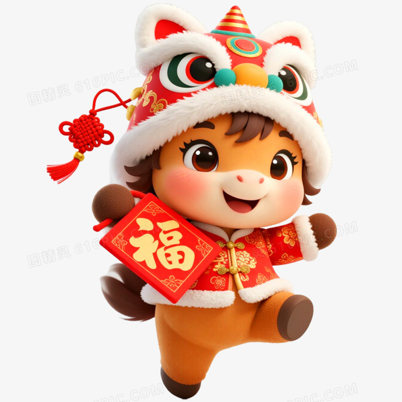 3D立体马年新年IP形象免抠元素