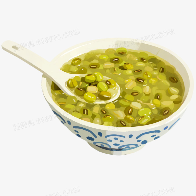 手绘插画风夏季防中暑绿豆汤免抠元素