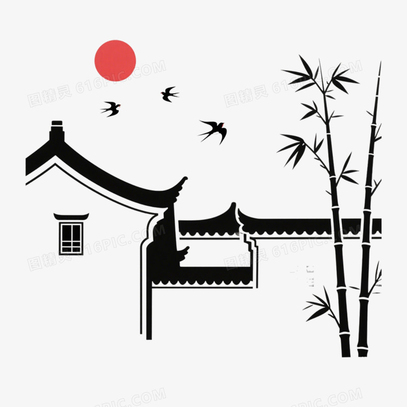 国风简笔画古风简笔画小元素免抠元素