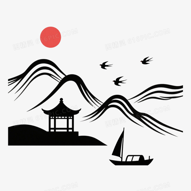 国风简笔画古风简笔画小元素免抠元素