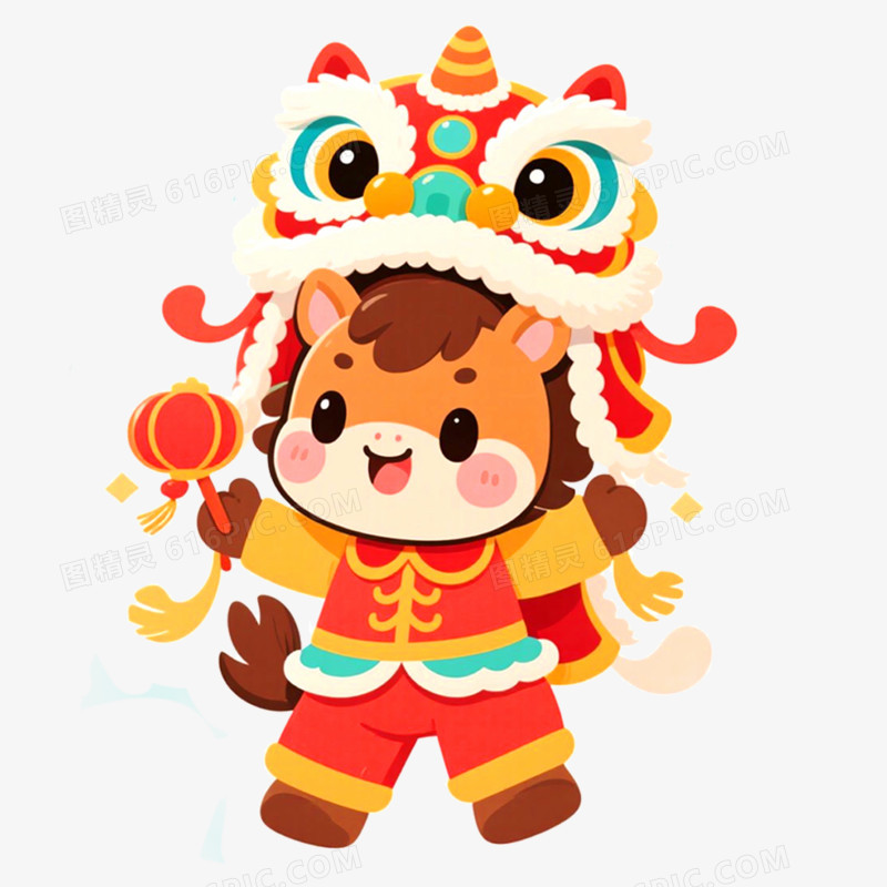 手绘插画马年新年IP形象免抠元素