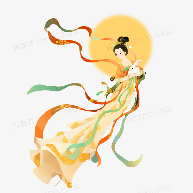 插画风格嫦娥奔月免抠元素