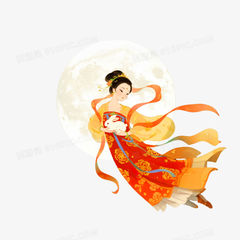 插画风格嫦娥奔月免抠元素