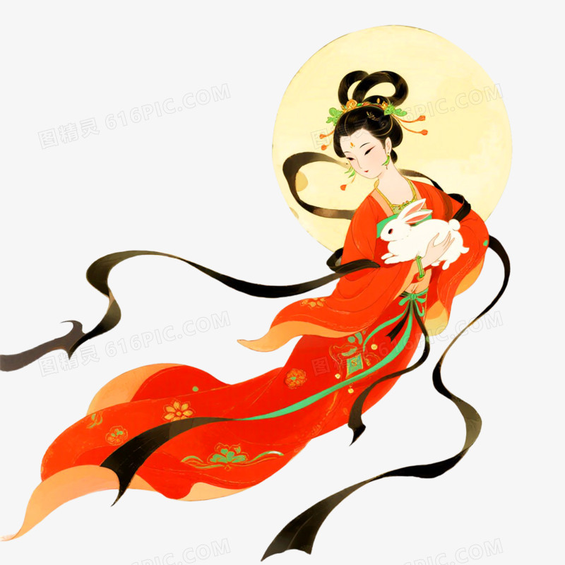 插画风格嫦娥奔月免抠元素