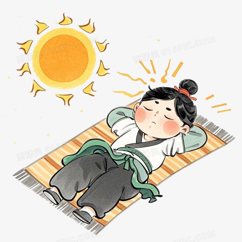卡通人物夏季中暑免抠元素