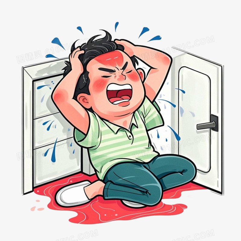 卡通人物夏季中暑免抠元素