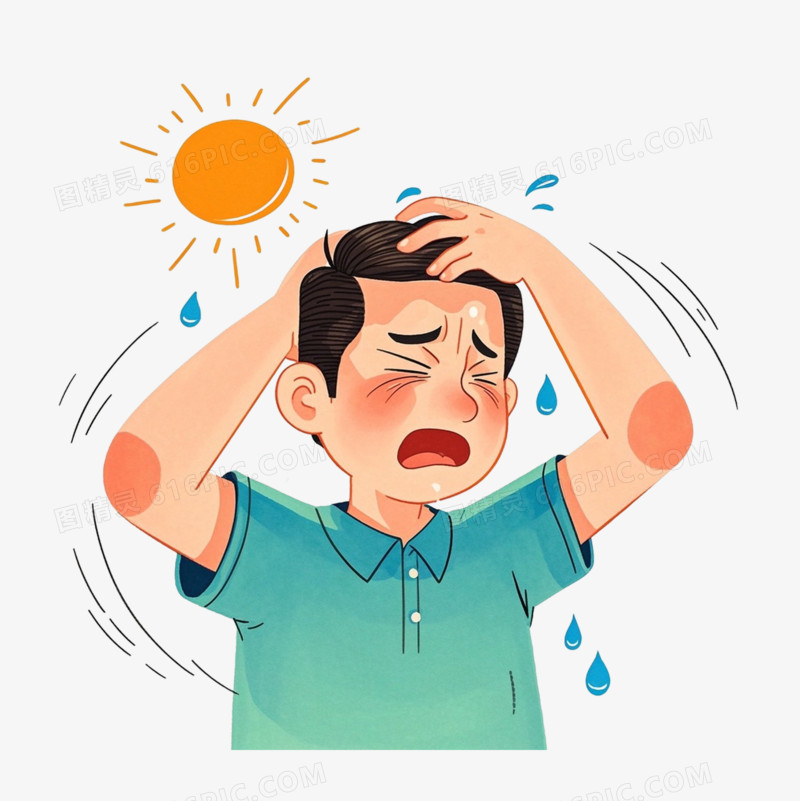 卡通人物夏季中暑免抠元素