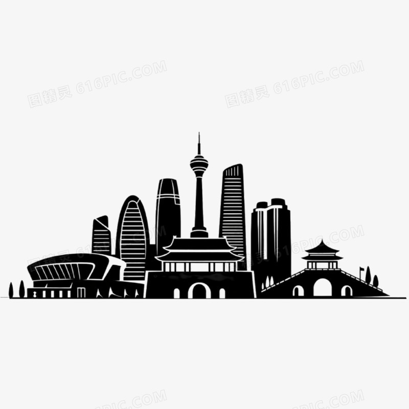 插画风格南京城市天际线免抠元素