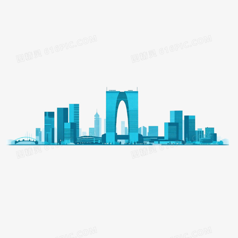 插画风格苏州城市天际线免抠元素