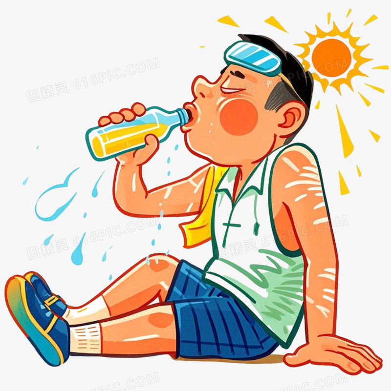 卡通人物夏季中暑免抠元素