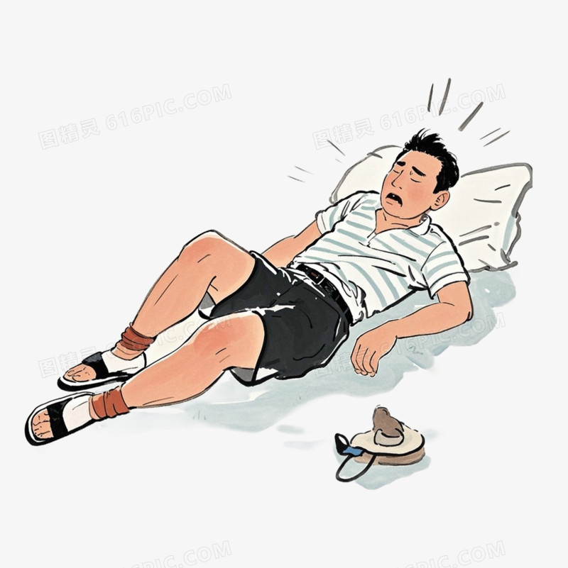 卡通人物夏季中暑免抠元素