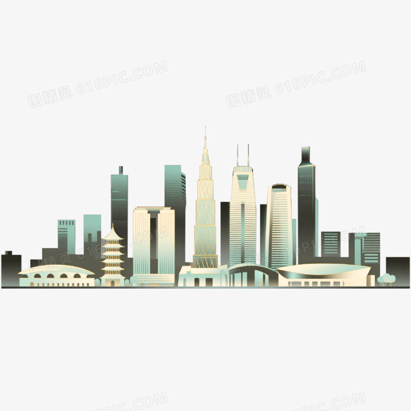 插画风格南京城市天际线免抠元素