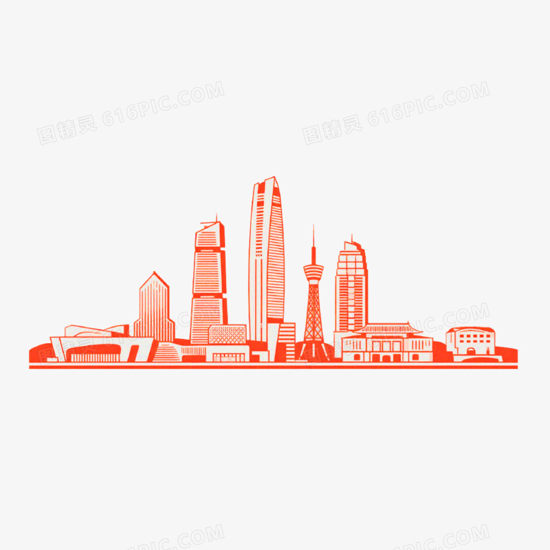 插画风格南京城市天际线免抠元素