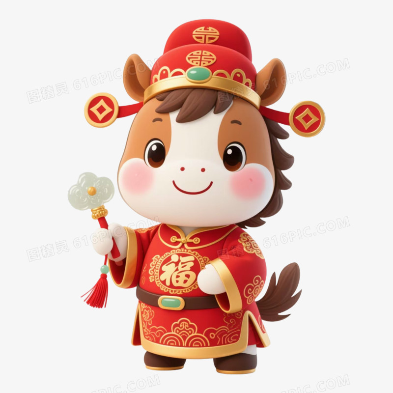 卡通手绘拿着玉器的马年生肖免抠元素