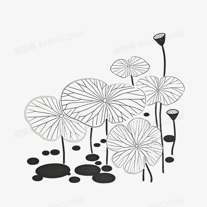创意中国风简笔画免抠元素
