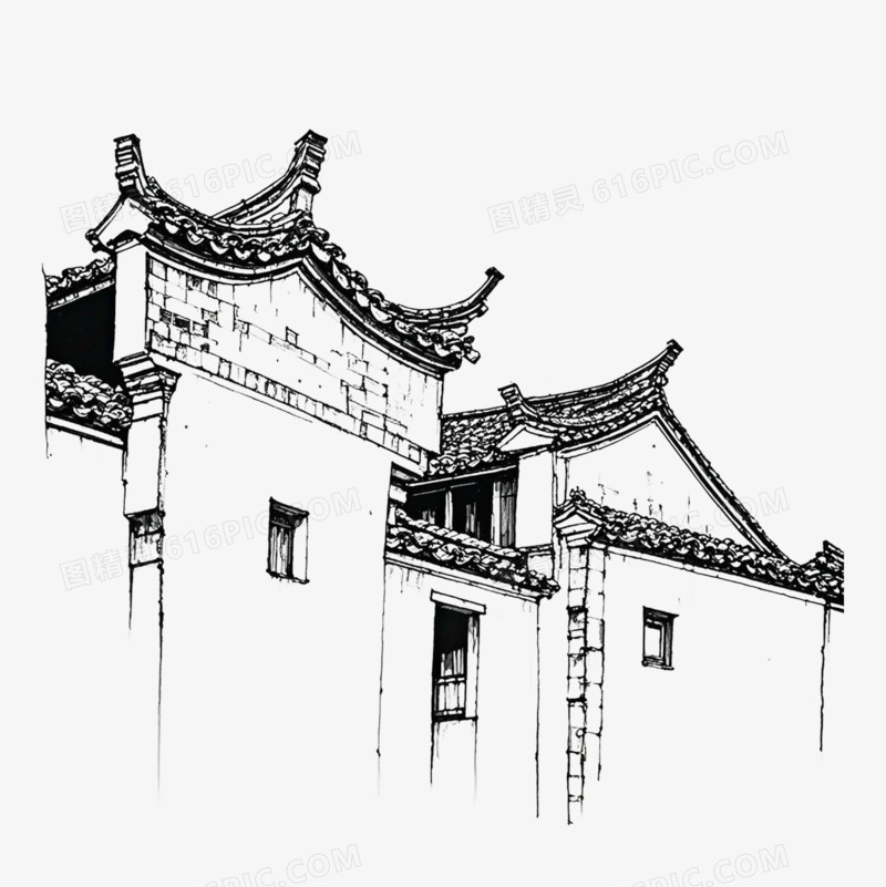 创意中国风简笔画免抠元素