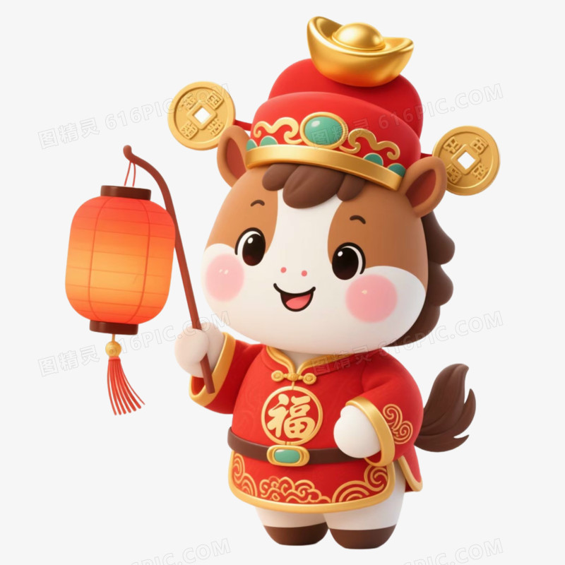 卡通手绘拿着灯笼的马年生肖免抠元素