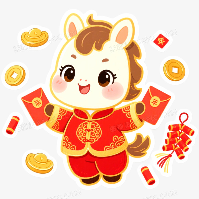 手绘插画马年IP形象免抠元素
