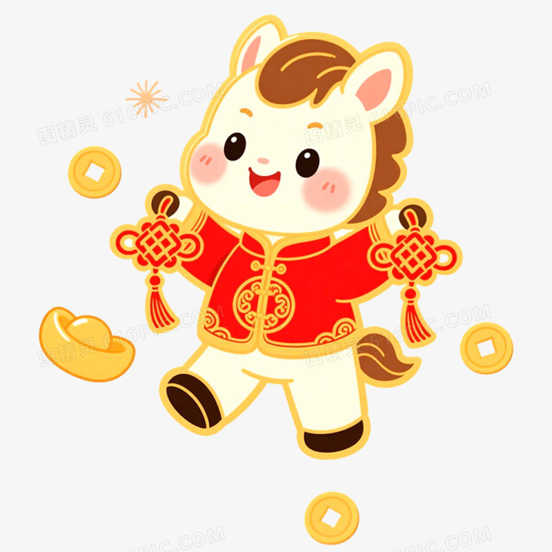 手绘插画马年IP形象免抠元素