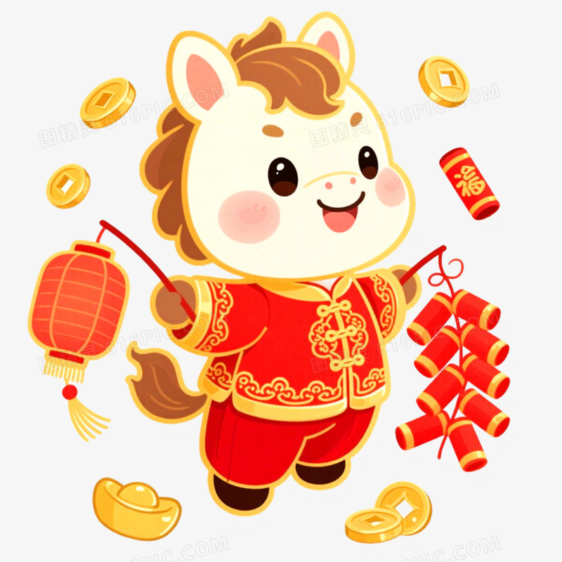手绘插画马年IP形象免抠元素