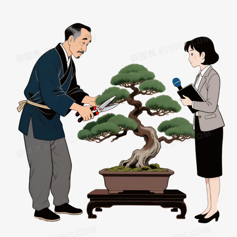 女记者采访园艺工人免抠元素