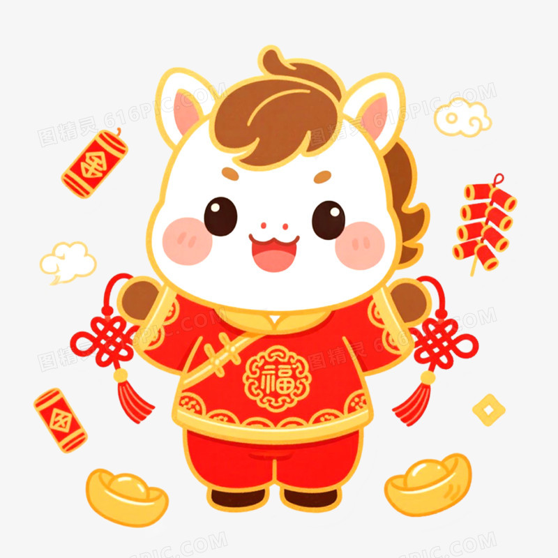 手绘插画马年IP形象免抠元素