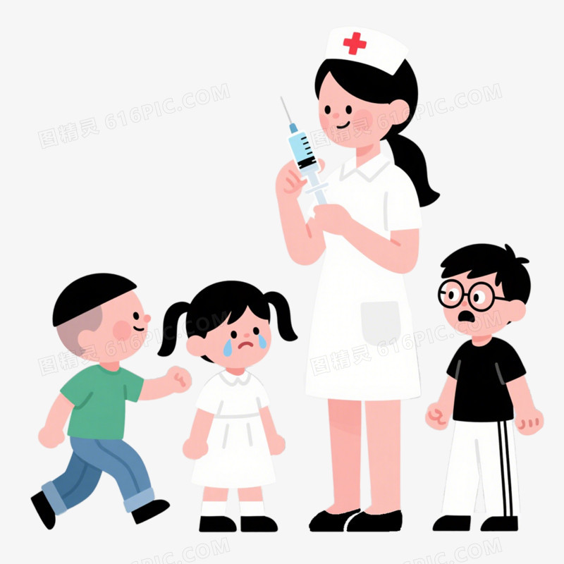 卡通手绘风格打针打疫苗免抠元素