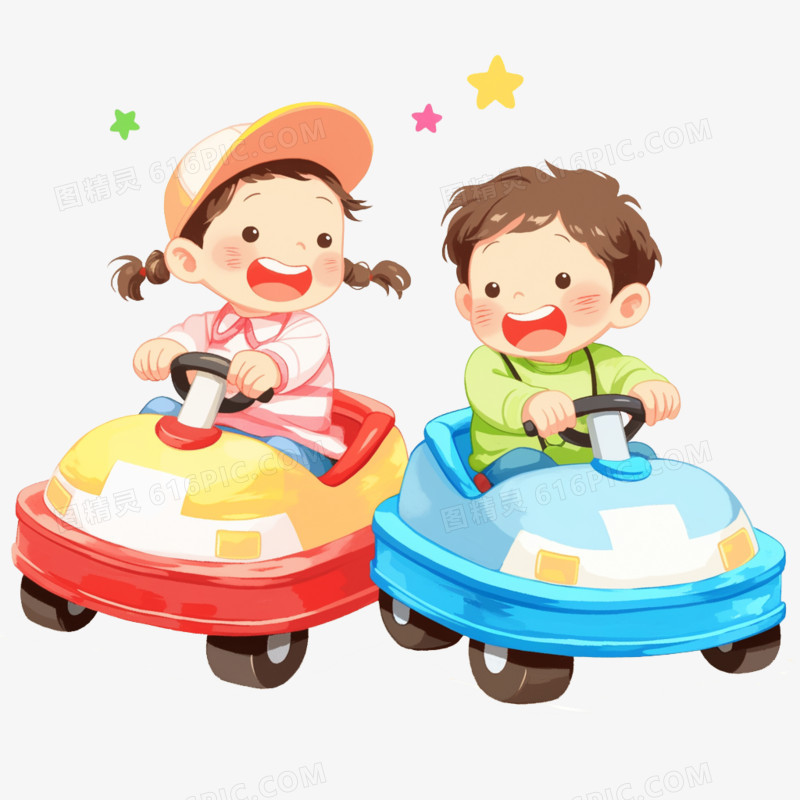 手绘卡通碰碰车免抠元素