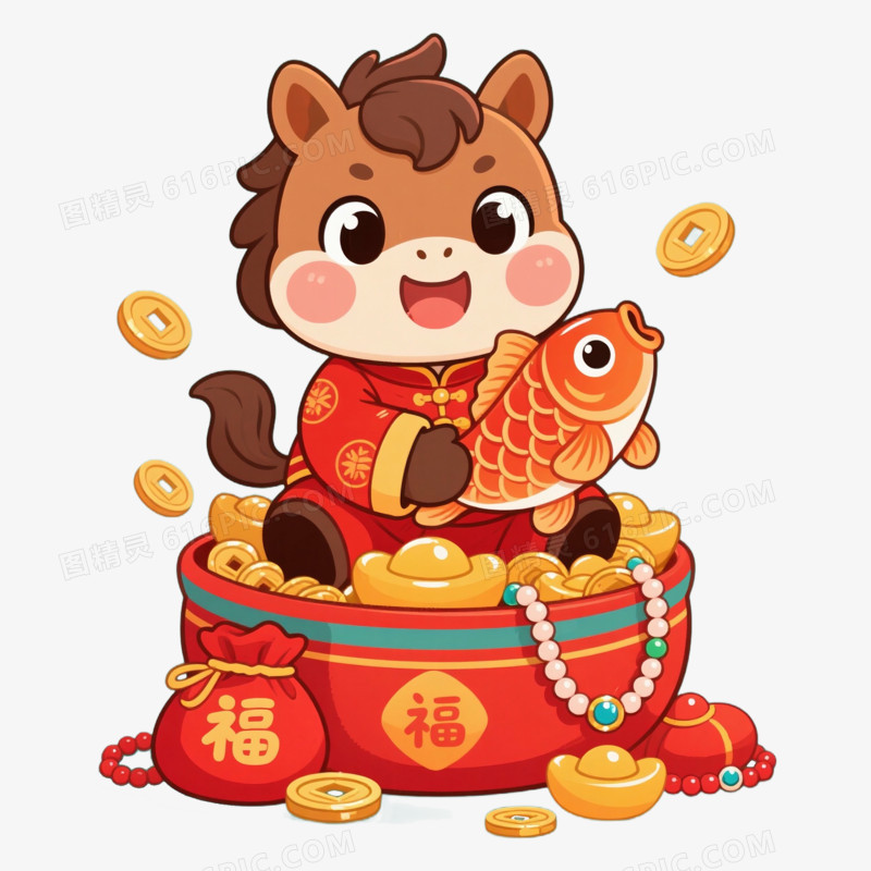 新年喜庆卡通小马免抠元素