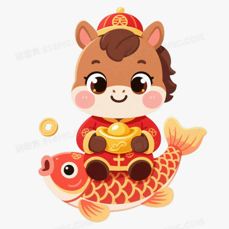 新年喜庆卡通小马免抠元素
