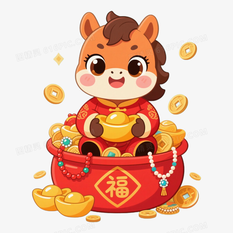 新年喜庆卡通小马免抠元素