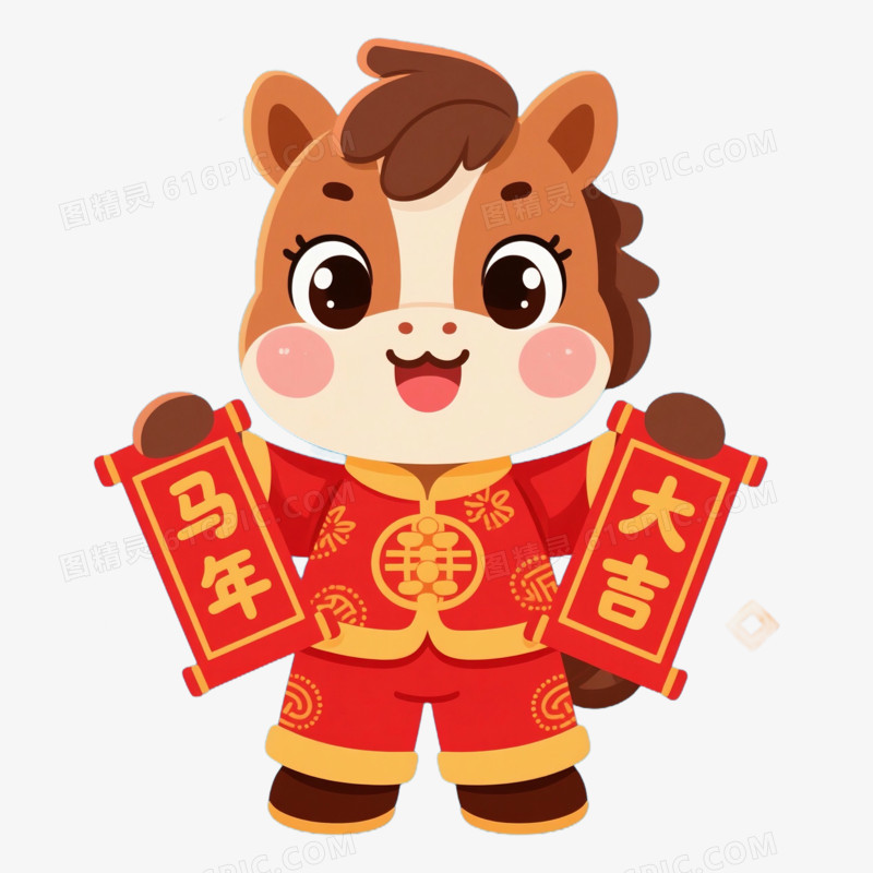 新年喜庆卡通小马免抠元素