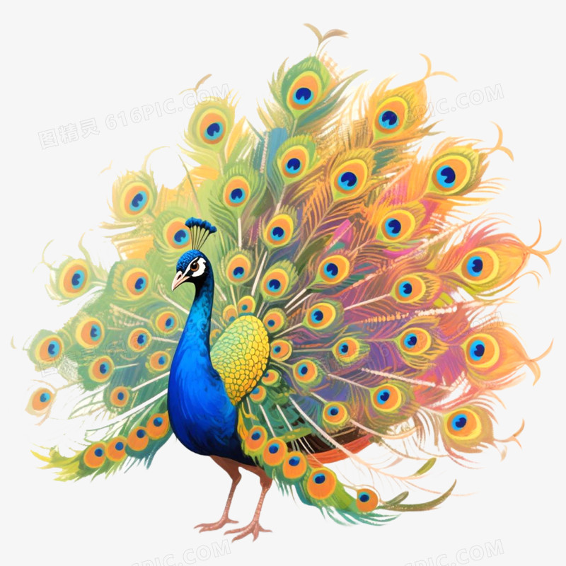 手绘精美插画动物孔雀免抠元素