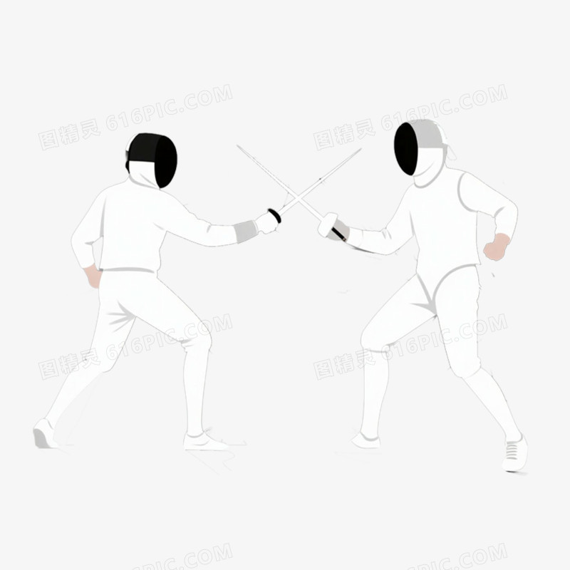 击剑运动白色剪影免抠元素