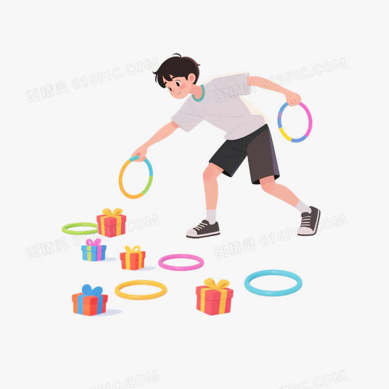 手绘卡通风格套圈游戏免抠元素