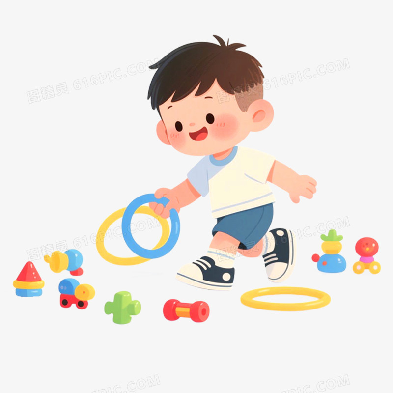 卡通手绘插画小朋友套圈游戏免抠元素