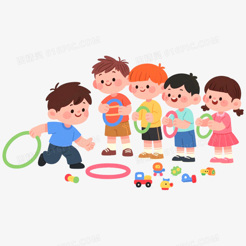 卡通手绘插画小朋友套圈游戏免抠元素