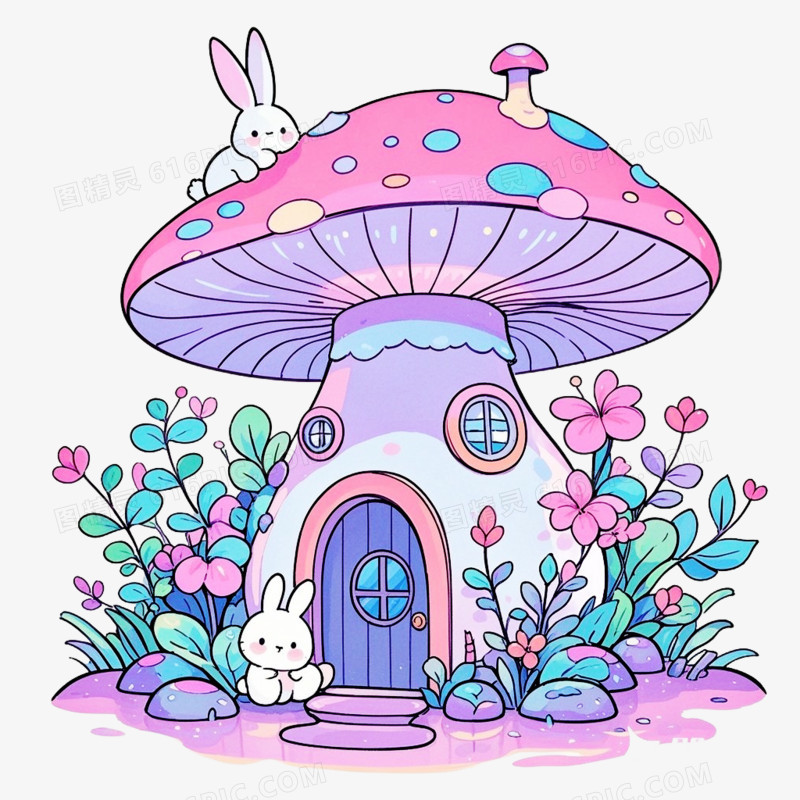 卡通手绘蘑菇屋免抠元素