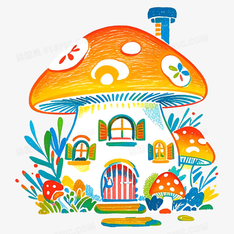 卡通手绘蘑菇屋免抠元素