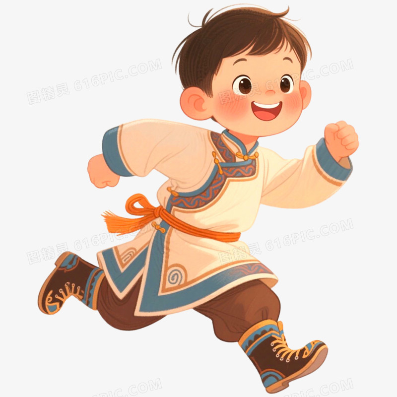 手绘插画穿蒙古服饰蒙古小孩免抠元素