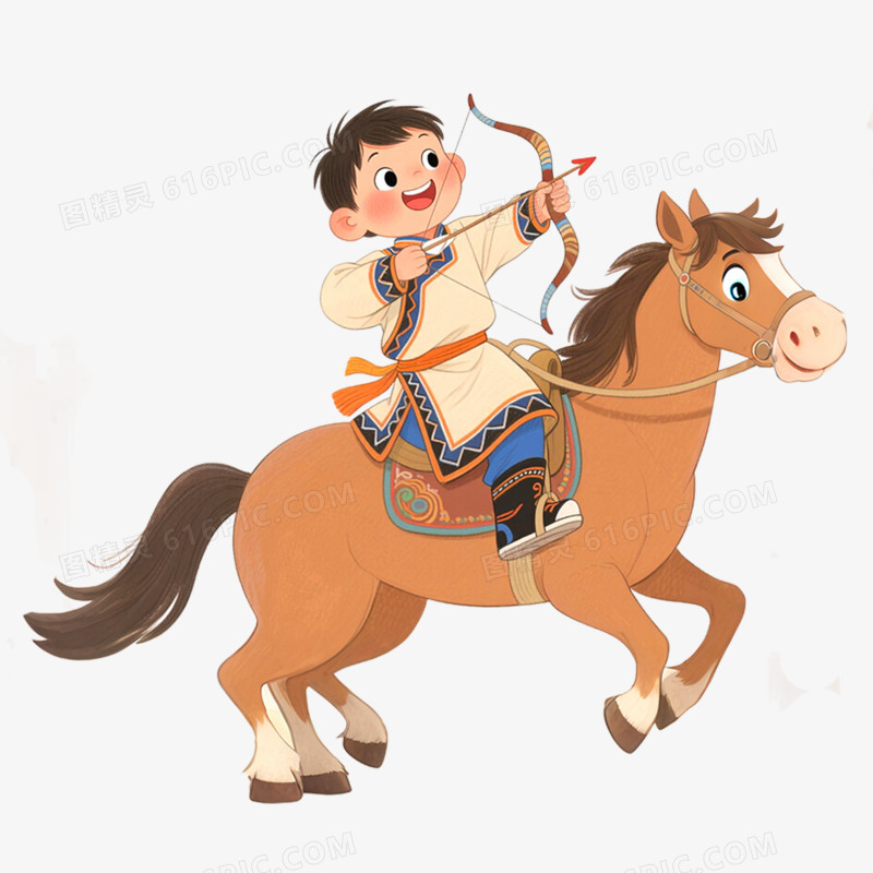 手绘插画穿蒙古服饰蒙古小孩免抠元素