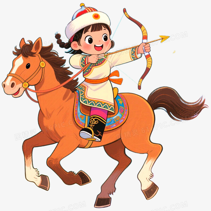 手绘插画穿蒙古服饰蒙古小孩免抠元素