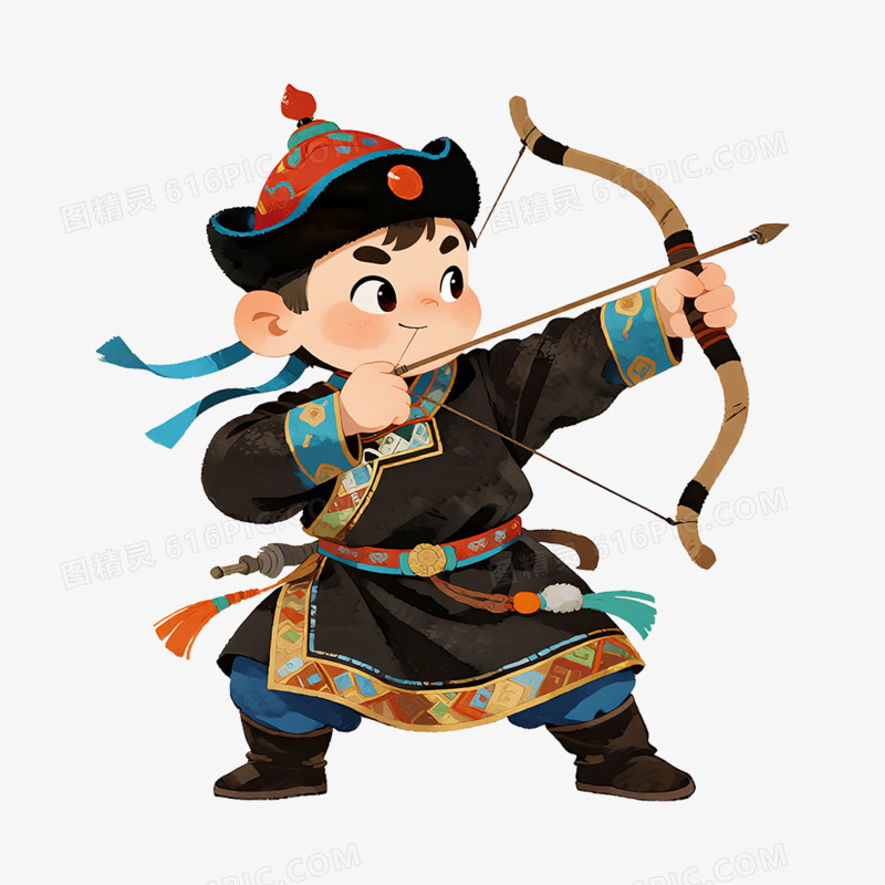 卡通手绘穿着蒙古服饰的小朋友免抠元素