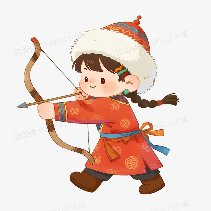 卡通手绘穿着蒙古服饰的小朋友免抠元素