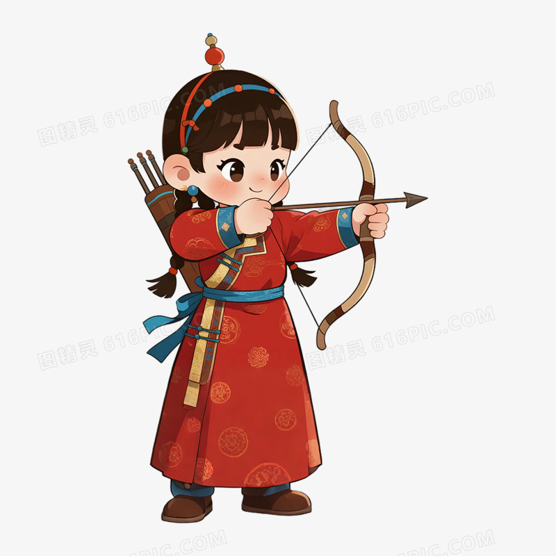 卡通手绘穿着蒙古服饰的小朋友免抠元素